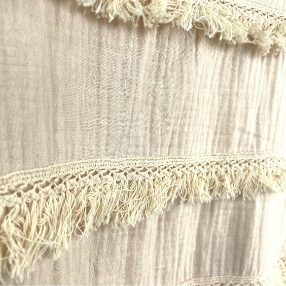 HARLYN by Anthro Boho Duster Jacket Cream Size M Bohemian Festival Lace Fringe - Picture 8 of 11